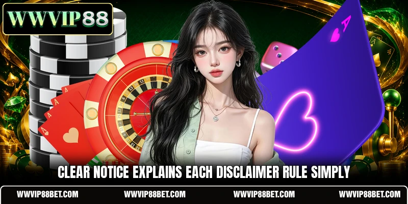 Clear notice explains each disclaimer rule simply