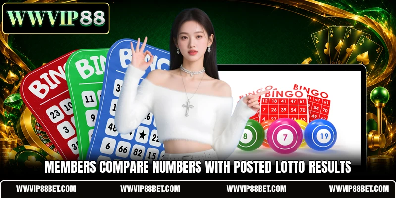 Members compare numbers with posted lotto results