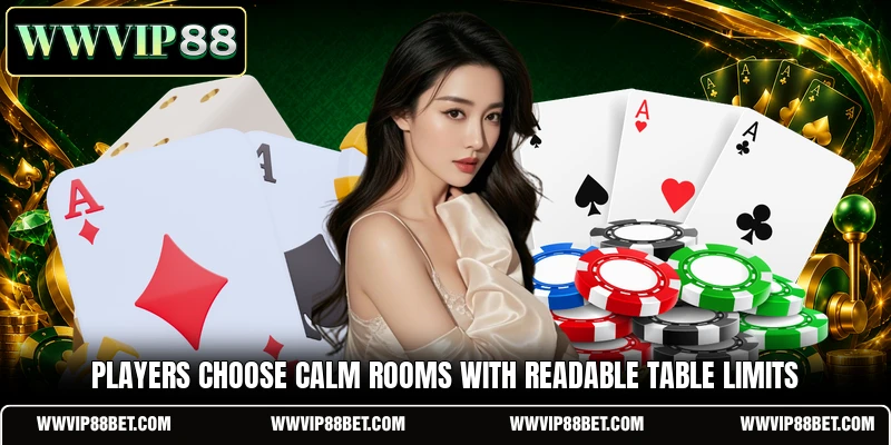 Players choose calm rooms with readable table limits