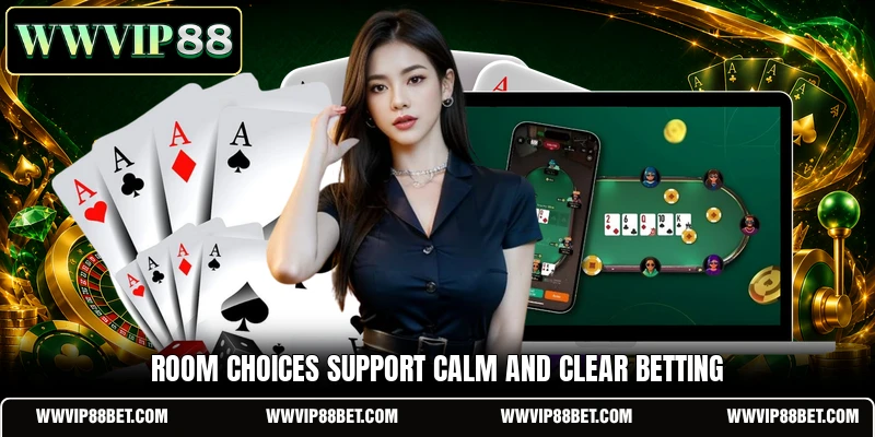 Room choices support calm and clear betting